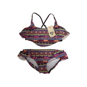 Billabong Girls Surf Friends Flounce Bikini Set Tribal Multicolor Size 4
